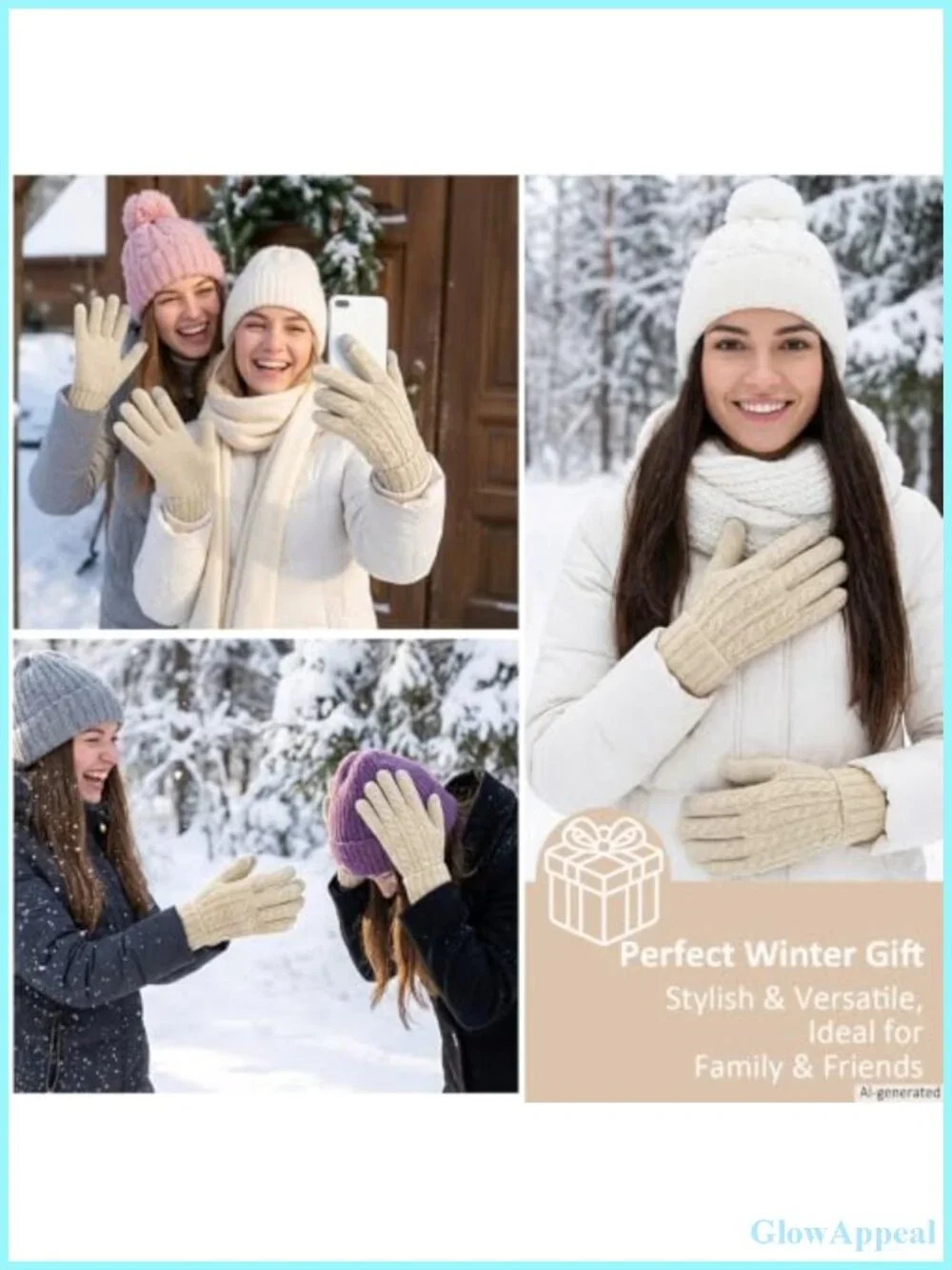 Knit Winter Gloves Touch Screen Thermal Fleece for Women
